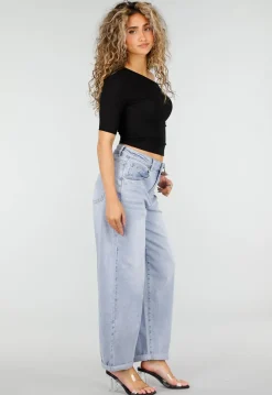 Zwarte Lyocell One Shoulder Stretch Top