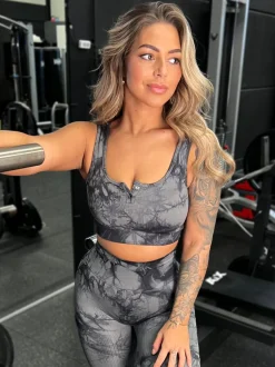 Zwarte Marmerlook Sporttop met Drukkers