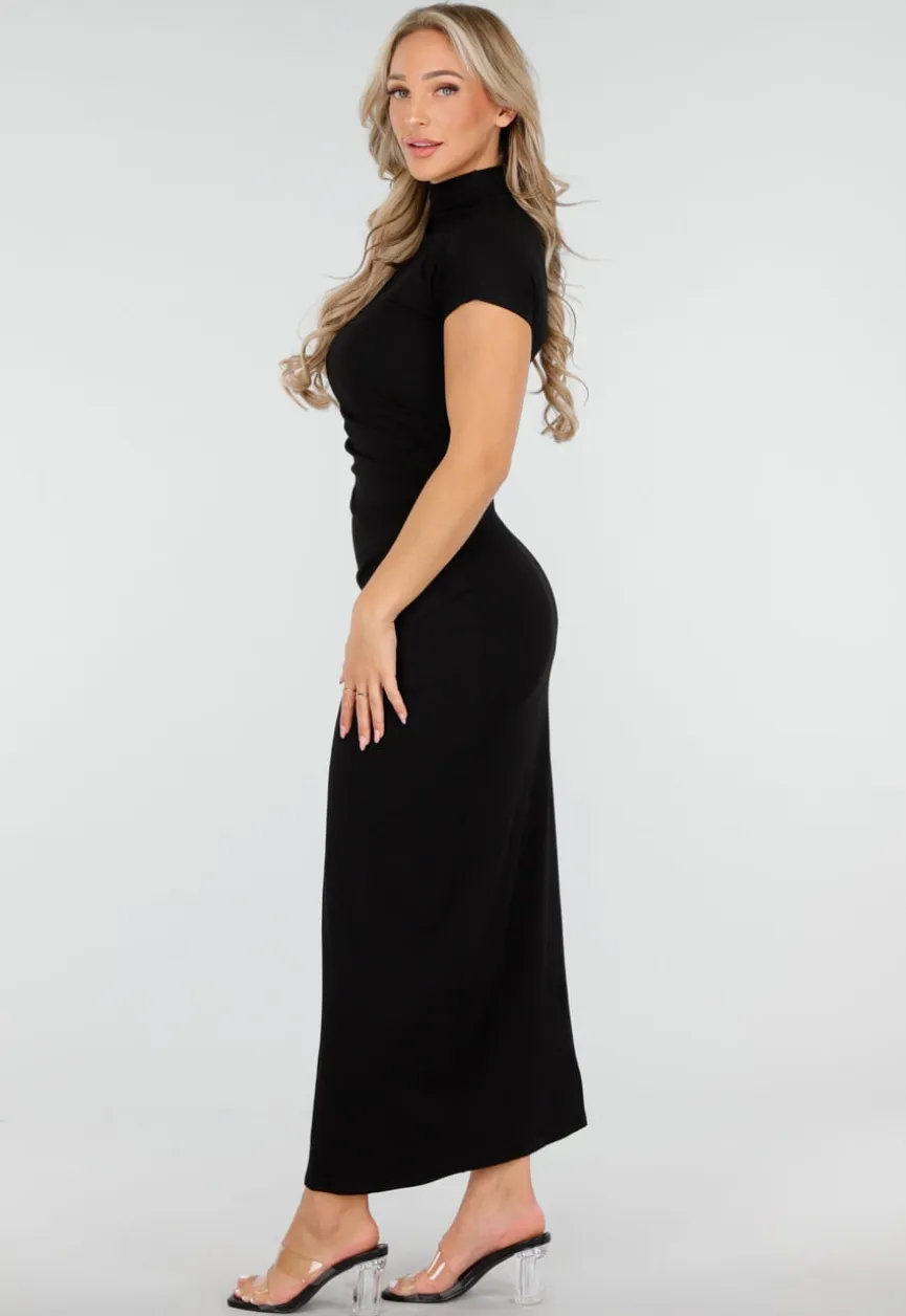 Zwarte Maxi Jurk met Col en Split