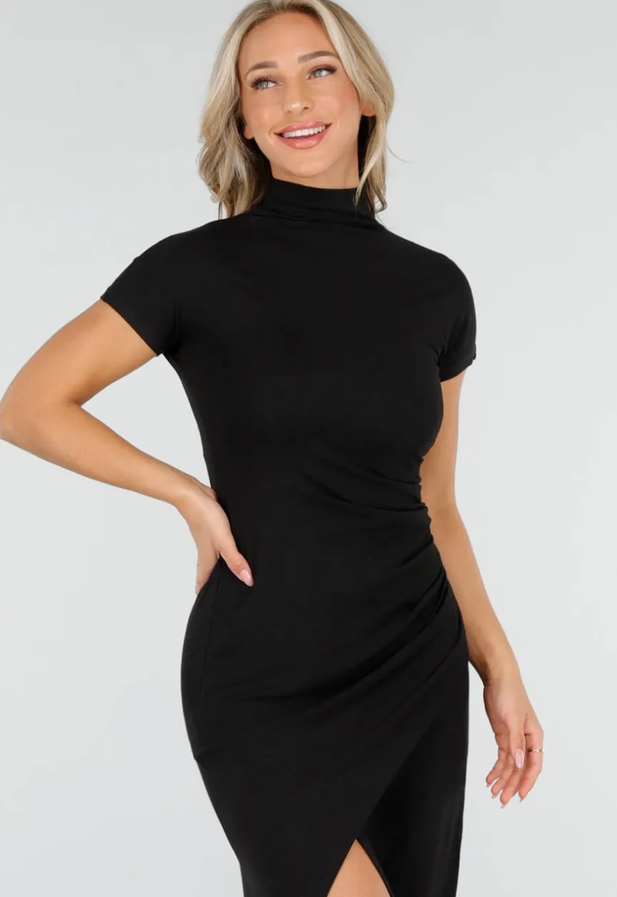 Zwarte Maxi Jurk met Col en Split