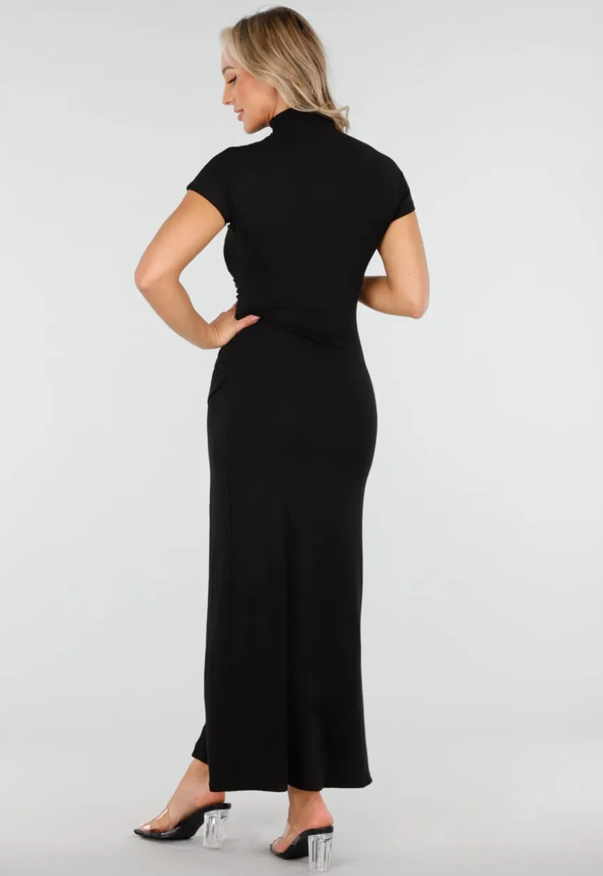 Zwarte Maxi Jurk met Col en Split