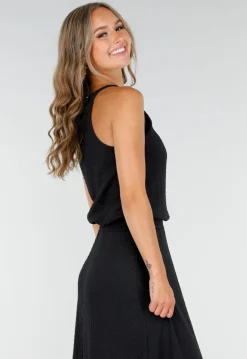 Zwarte Maxi Set met Hooggesloten Top en Stretch