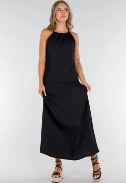 Zwarte Maxi Set met Hooggesloten Top en Stretch
