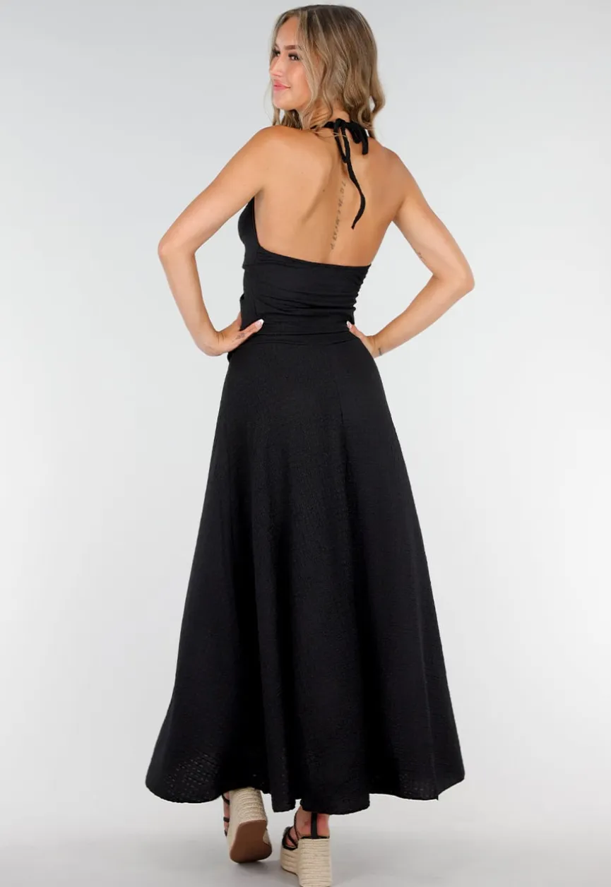 Zwarte Maxi Set met V-Hals en Stretch