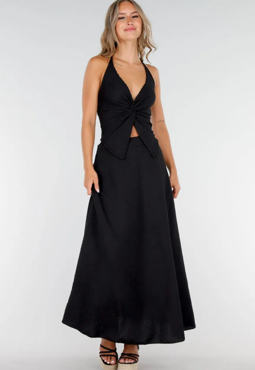 Zwarte Maxi Set met V-Hals en Stretch