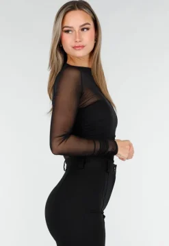 Zwarte Mesh Body met Lange Mouwen