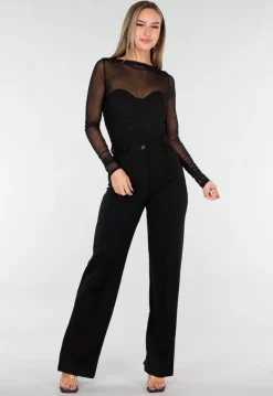 Zwarte Mesh Body met Lange Mouwen