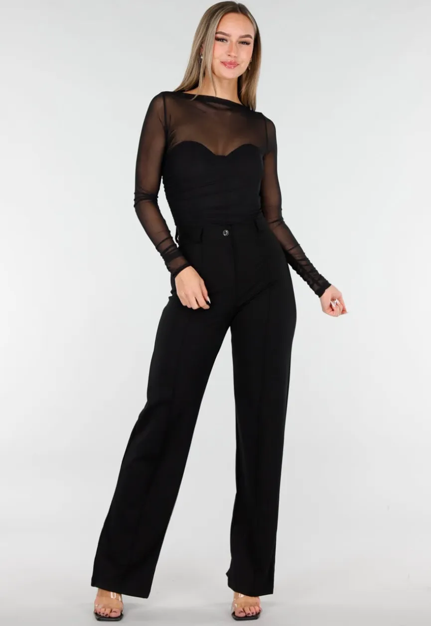 Zwarte Mesh Body met Lange Mouwen