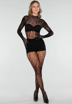 Zwarte Mesh Bodystocking met Stretch en Open Rug
