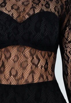 Zwarte Mesh Bodystocking met Stretch en Open Rug