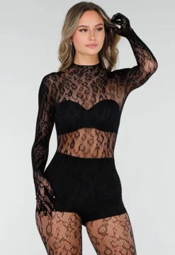 Zwarte Mesh Bodystocking met Stretch en Open Rug