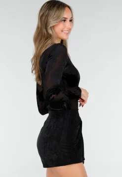 Zwarte Mesh Bodysuit met Flocked Print