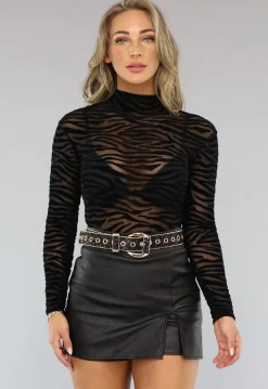 Zwarte Mesh Bodysuit met Zebra Print