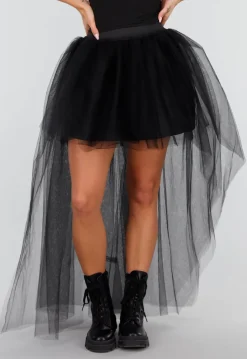 Zwarte Mesh High Low Rok met Tule Lagen