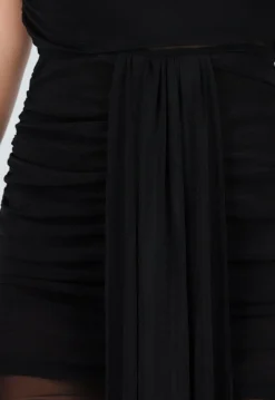 Zwarte Mesh Maxi Jurk met Cut-Out