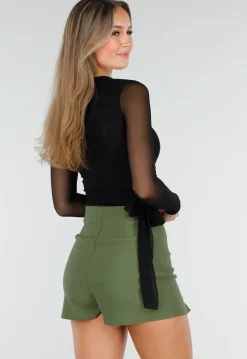 Zwarte Mesh Overslag Top met Strikdetail