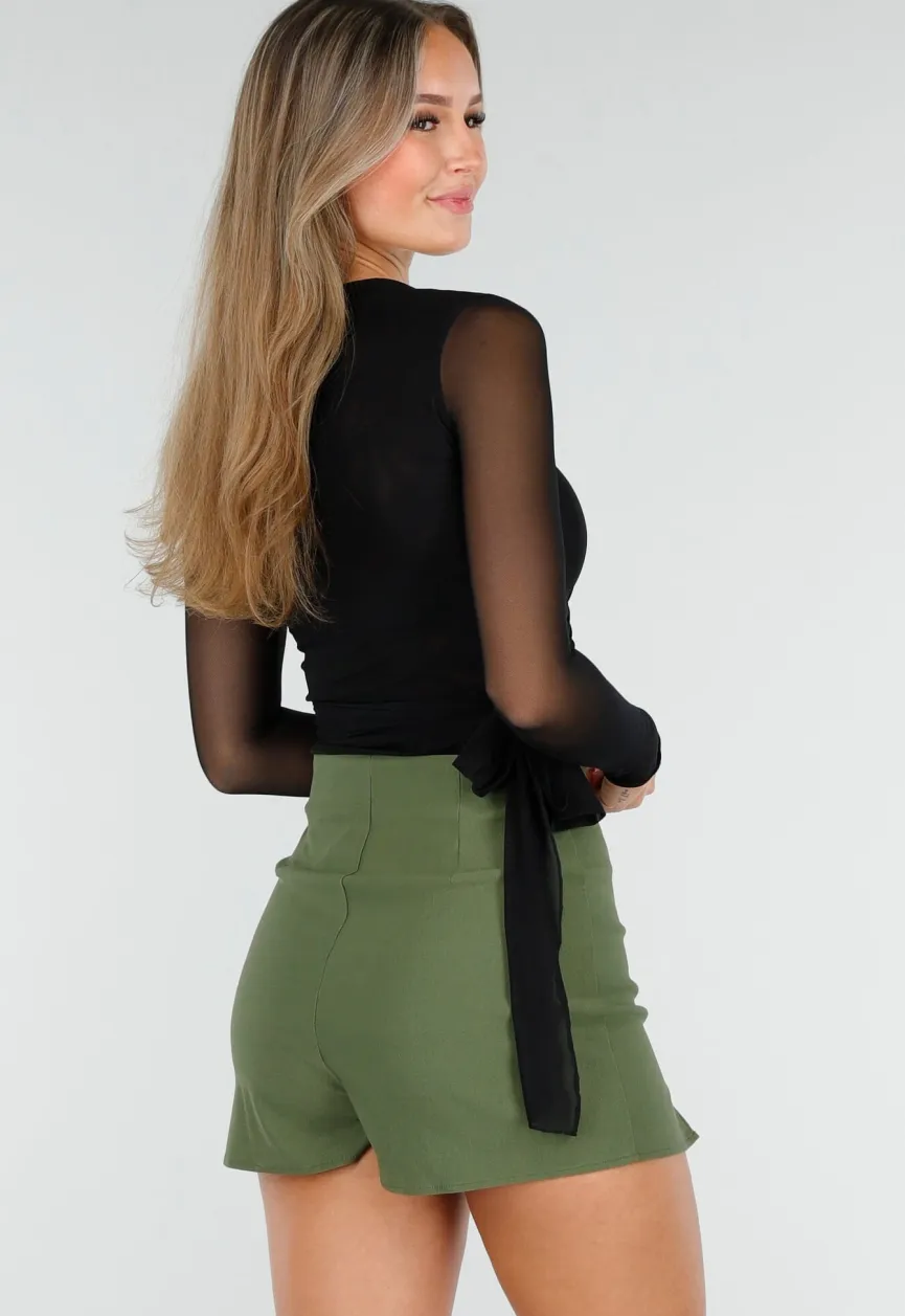 Zwarte Mesh Overslag Top met Strikdetail