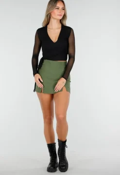 Zwarte Mesh Overslag Top met Strikdetail