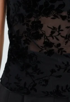 Zwarte Mesh Top met Bloempatroon en Stretch