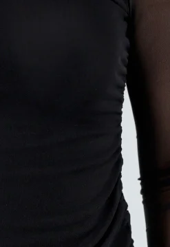 Zwarte Mesh Top Met Hoge Hals en Lange Mouwen