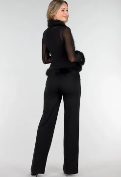 Zwarte Mesh Top met Imitatiebont
