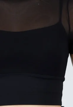 Zwarte Mesh Top met Ingewerkte Pads en Stretch