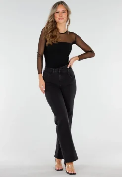 Zwarte Mesh Top met Lange Mouwen en Ingebouwde Pads