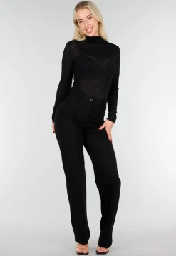 Zwarte Mesh Top met Lange Mouw