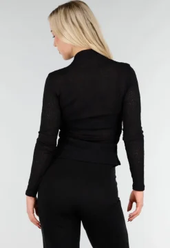 Zwarte Mesh Top met Lange Mouw