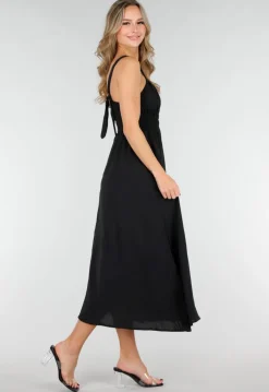 Zwarte Midi Jurk met Brede Bandjes en Stretch
