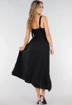 Zwarte Midi Jurk met Brede Bandjes en Stretch