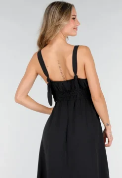 Zwarte Midi Jurk met Brede Bandjes en Stretch