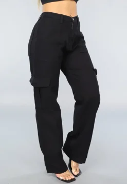 Zwarte Mid Waist Effen Cargo Broek