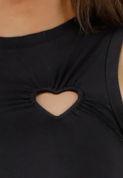 Zwarte Mouwloze Stretch Top met Hartvormige Cut Outs