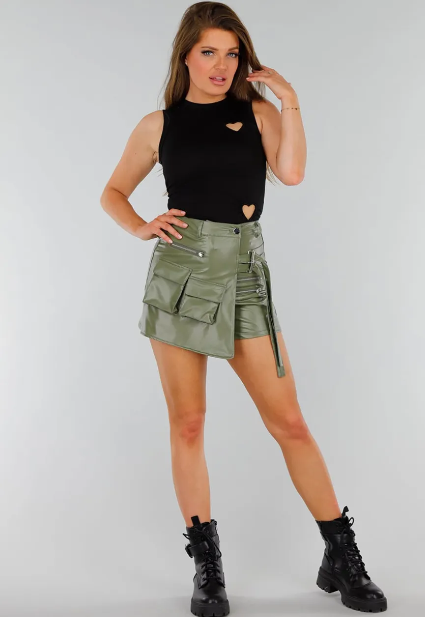 Zwarte Mouwloze Stretch Top met Hartvormige Cut Outs