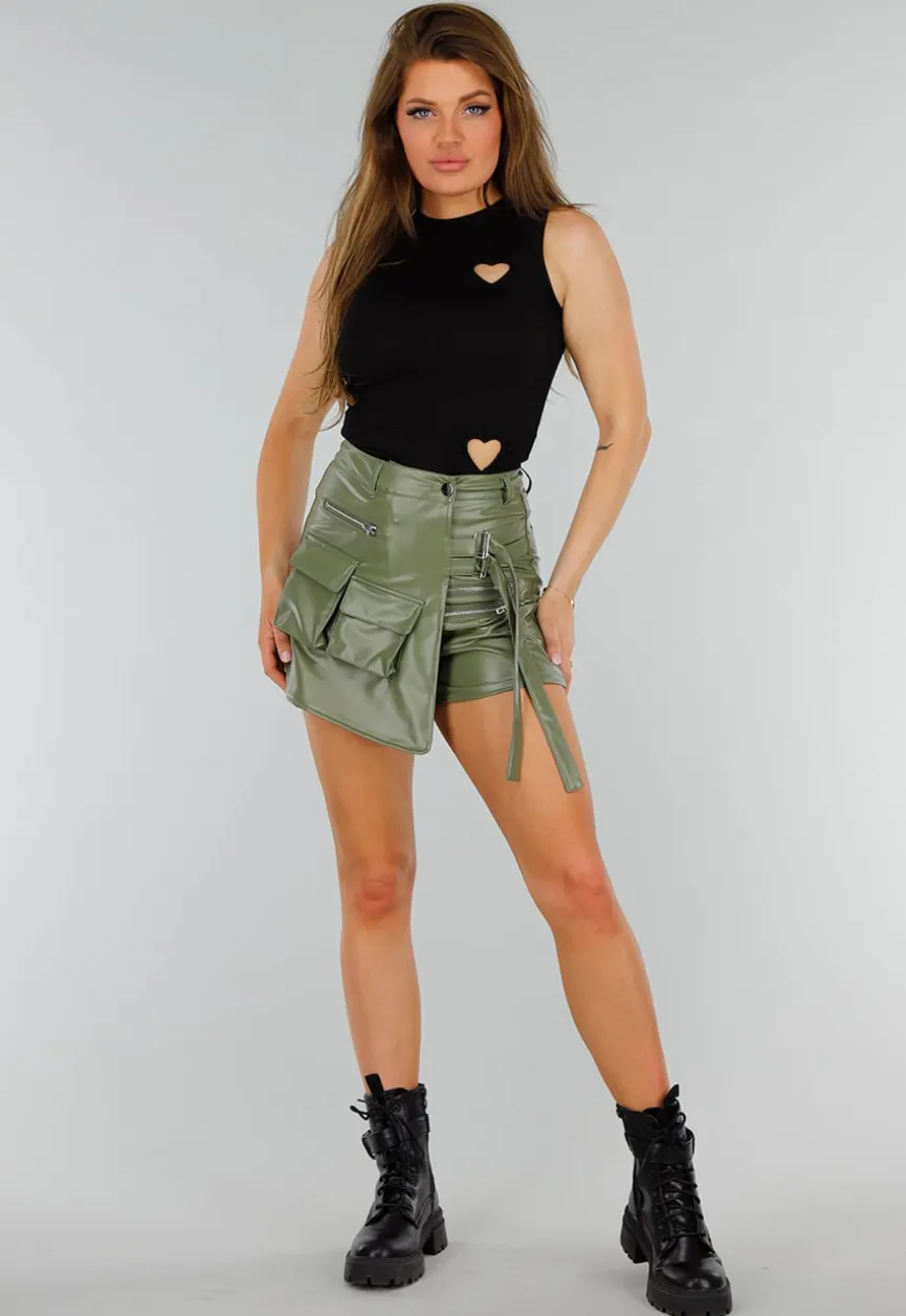 Zwarte Mouwloze Stretch Top met Hartvormige Cut Outs