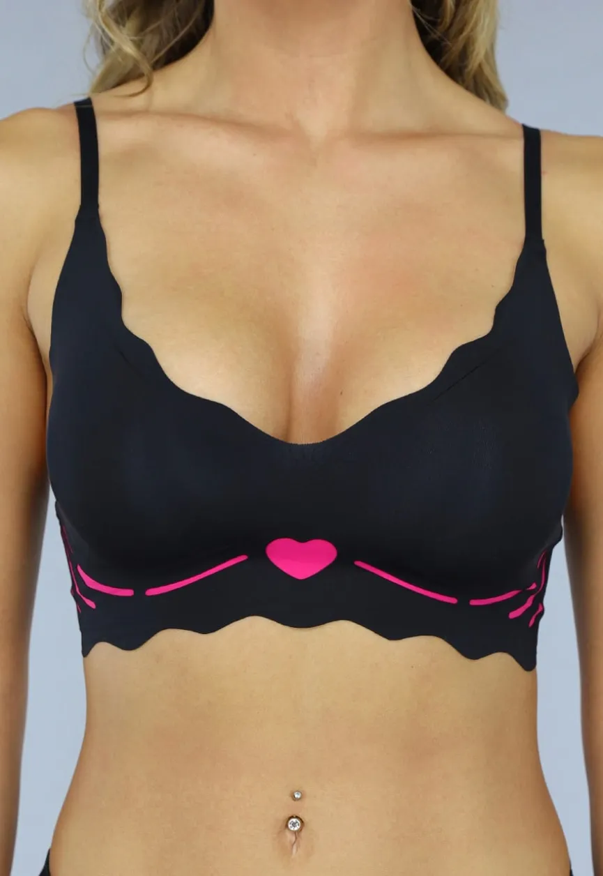 Zwarte Naadloze Bralette met Roze Hart Detail