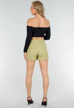 Zwarte Off Shoulder Crop Top met Lange Mouwen en Pads