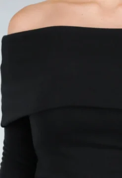Zwarte Off Shoulder Top met Lange Mouw