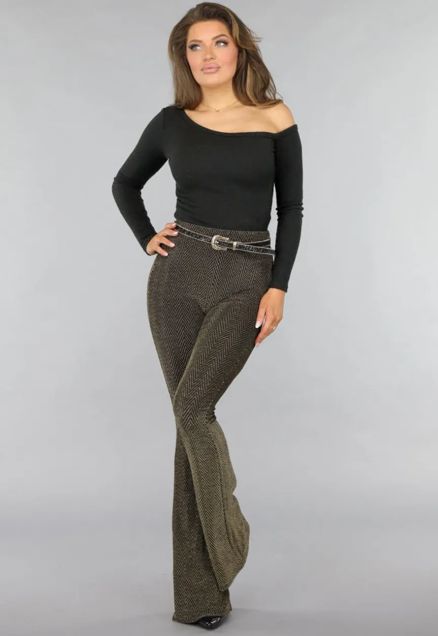 Zwarte One Shoulder Ribstof Top met Shimmer