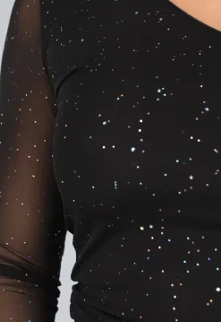 Zwarte One Shoulder Top met Glitters