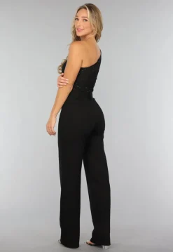 Zwarte One Shoulder Top met Glitters