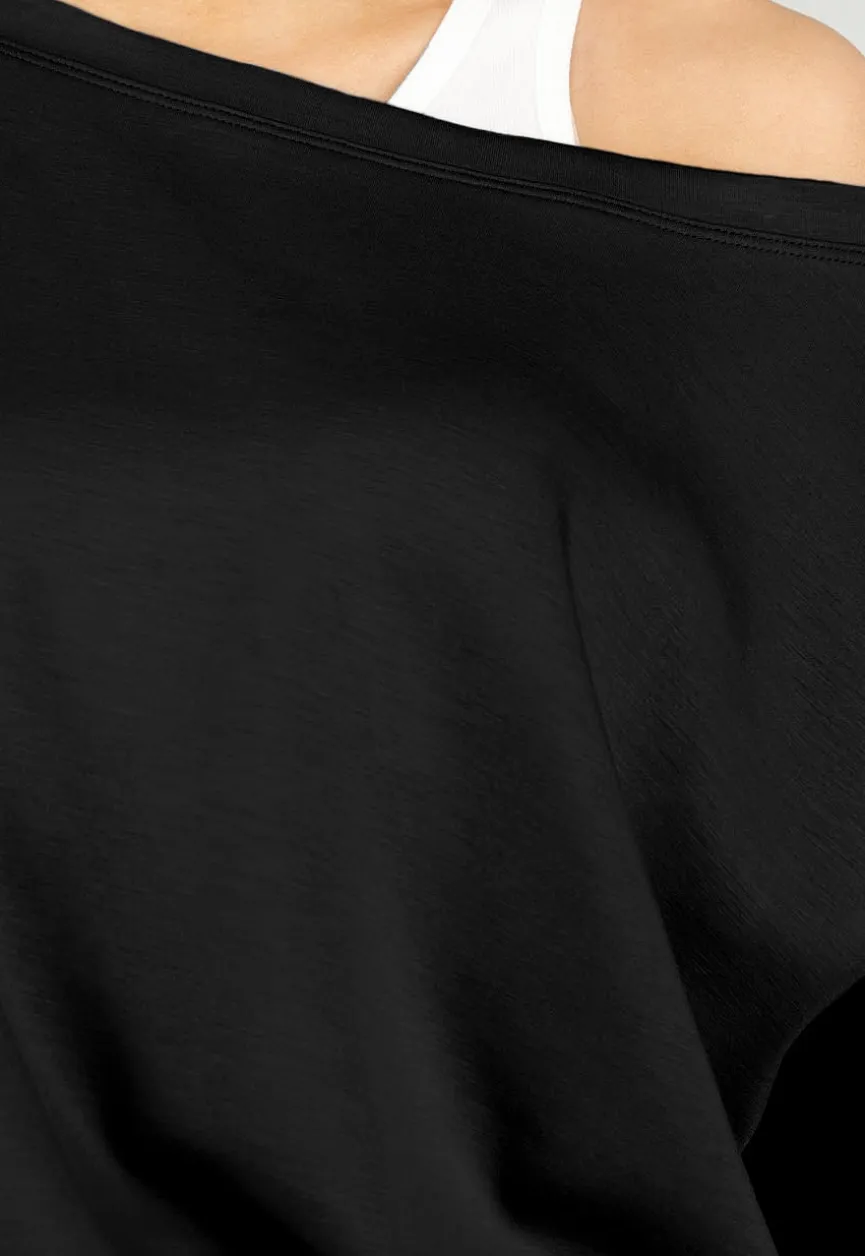 Zwarte One Shoulder Top met Ingewerkte Top en Stretch