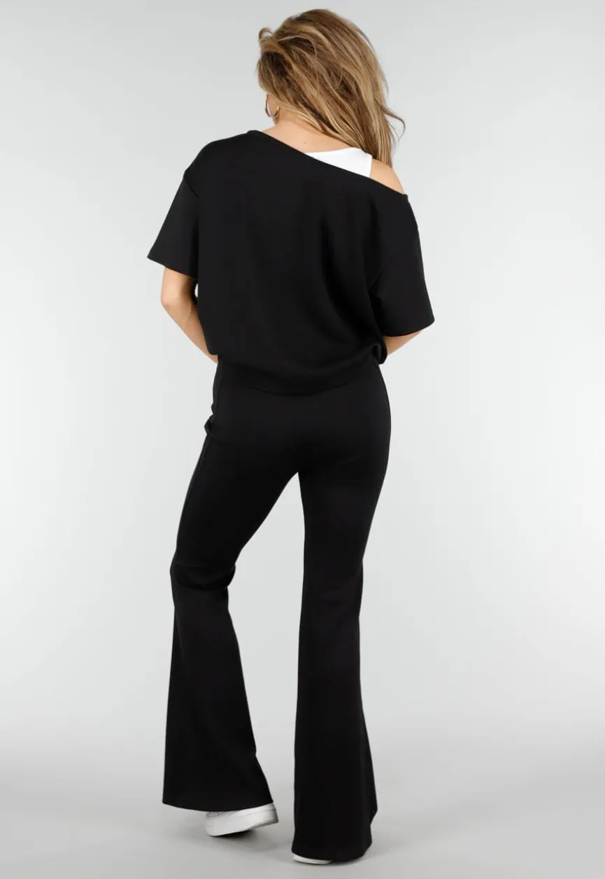 Zwarte One Shoulder Top met Ingewerkte Top en Stretch