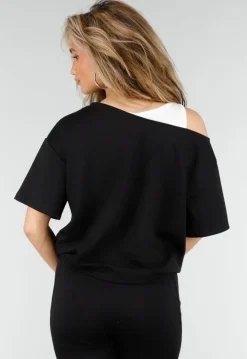 Zwarte One Shoulder Top met Ingewerkte Top en Stretch