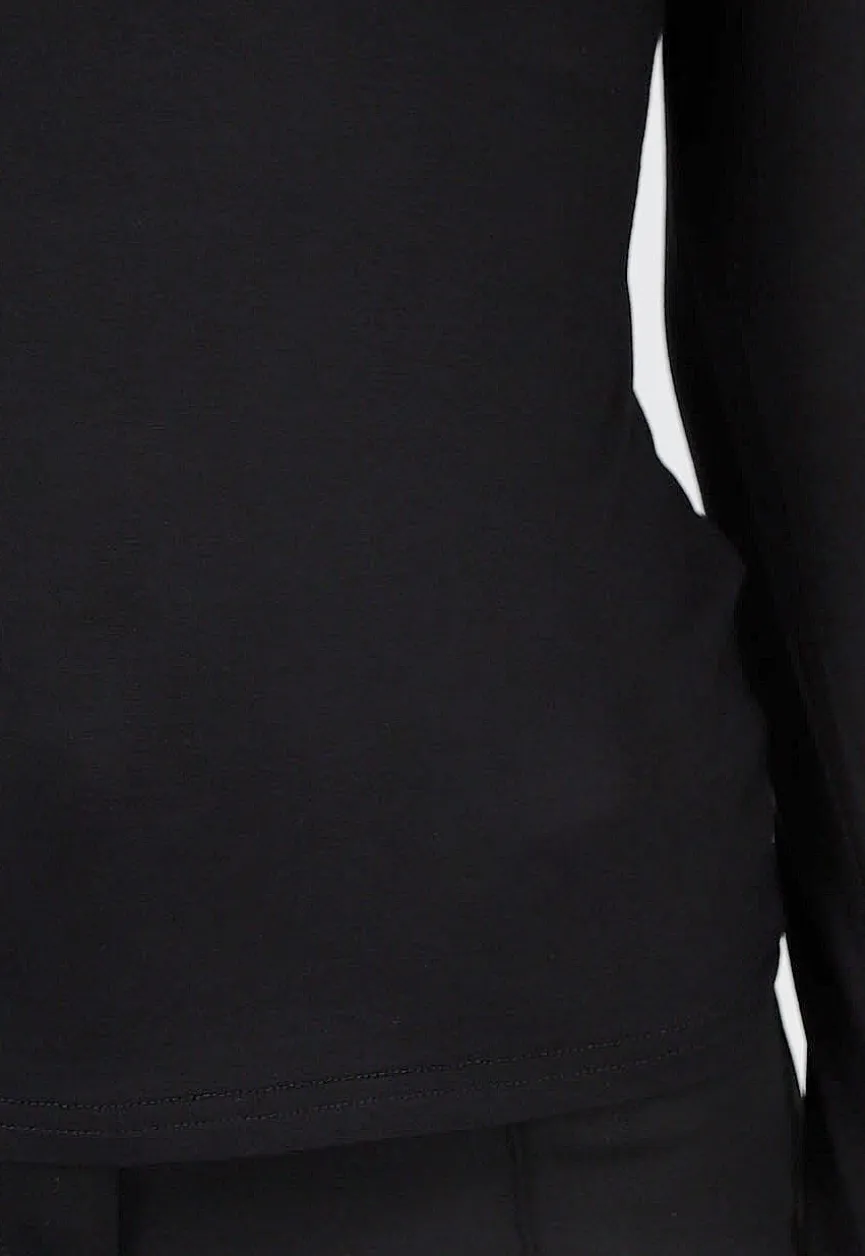 Zwarte One Shoulder Top met Lange Mouwen en Ring