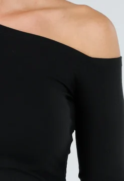 Zwarte One-Shoulder Top met Lange Mouwen