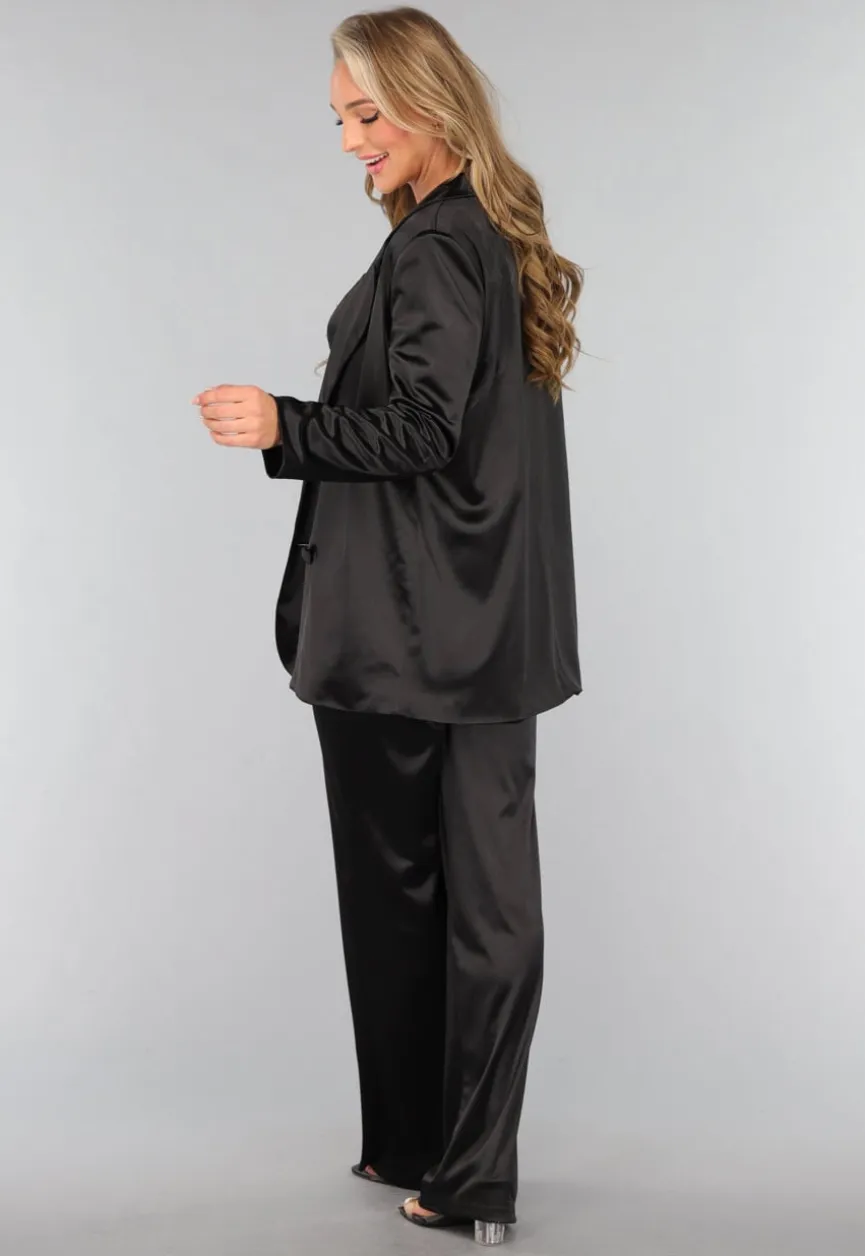 Zwarte Oversized Satin Blazer