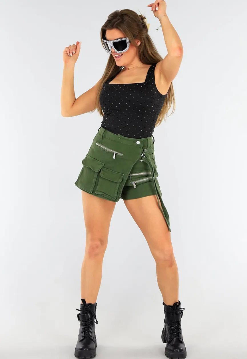 Zwarte Oversized Skibril Zonnebril met Zilveren Glitters