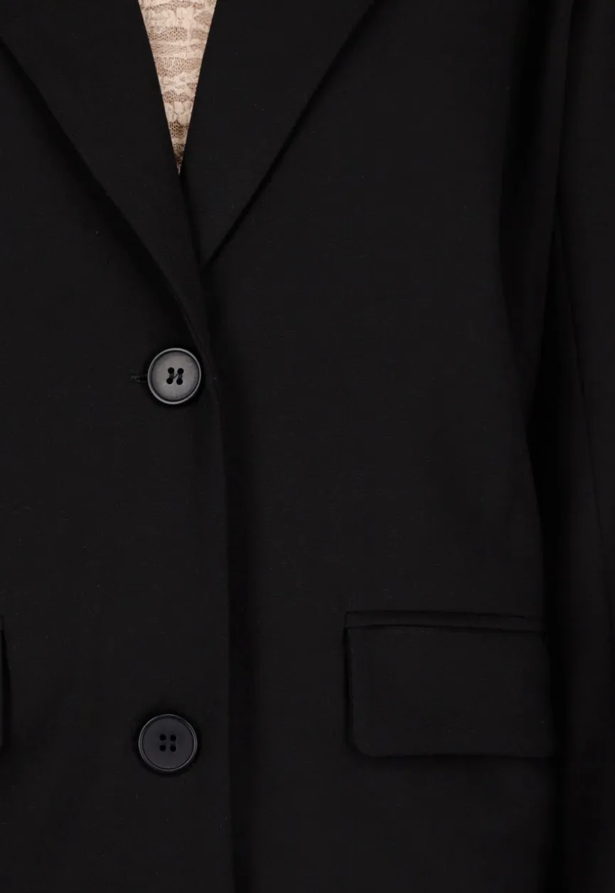 Zwarte Oversized Stretch Blazer met Schoudervullingen